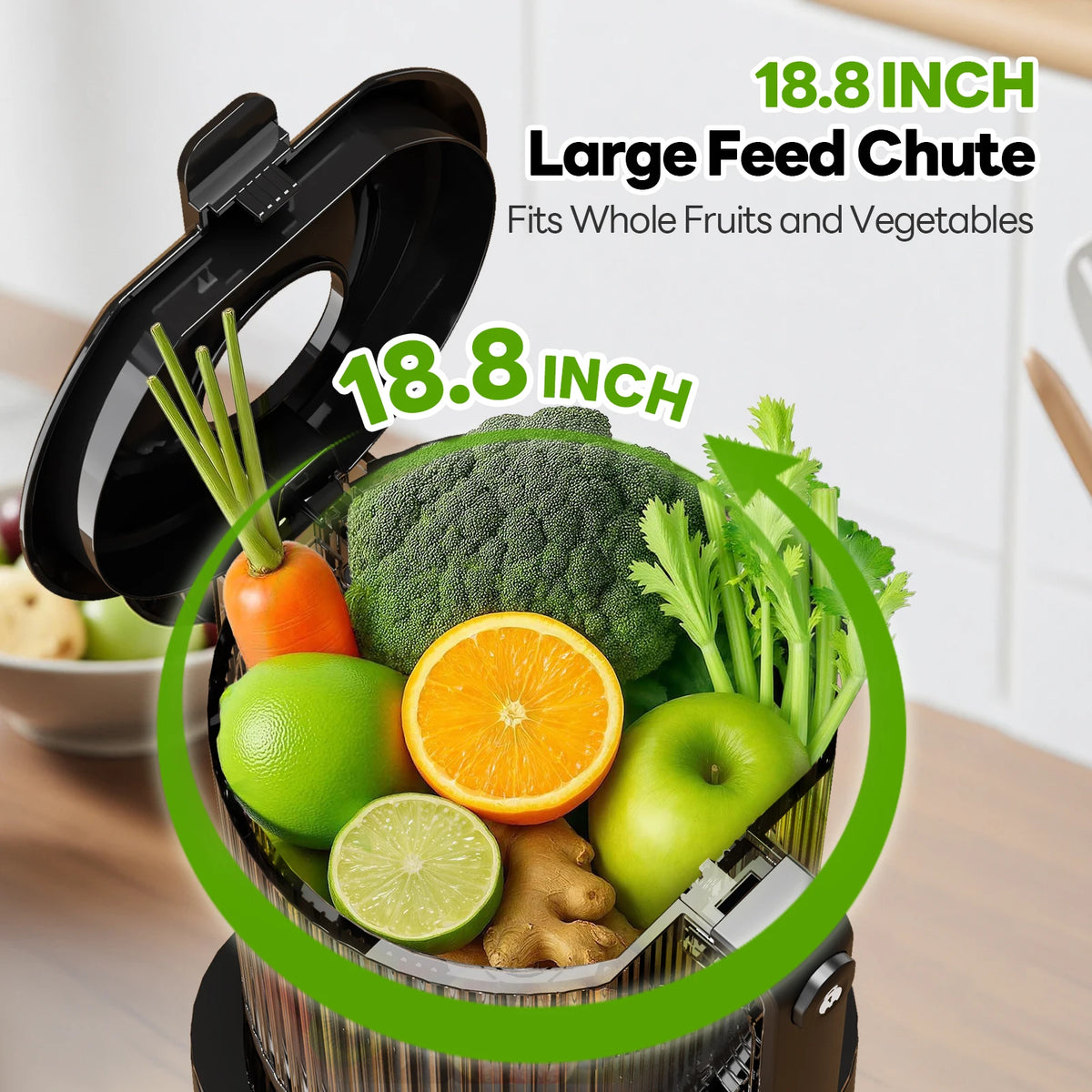 Cold Press Juicer with with 6" Large Wide Feed Chute 3 Strainers for Smooth Juice Pulpy Juice Sorbet Easy to Clean