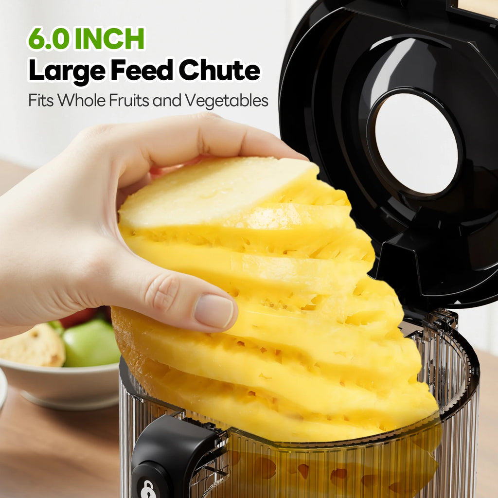 Cold Press Juicer with with 6" Large Wide Feed Chute 3 Strainers for Smooth Juice Pulpy Juice Sorbet Easy to Clean
