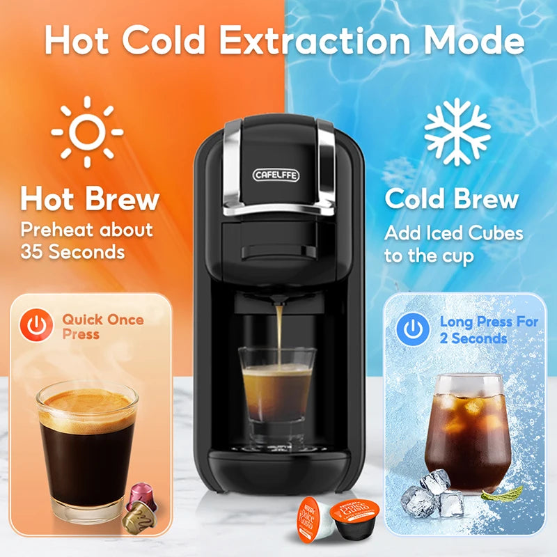 CAFELFFE MK-603 Capsule Coffee Machine with 4 Adapters, 19Bar Hot Cold Brew Espresso Maker For NES/DG/ESE and Coffee Grounds