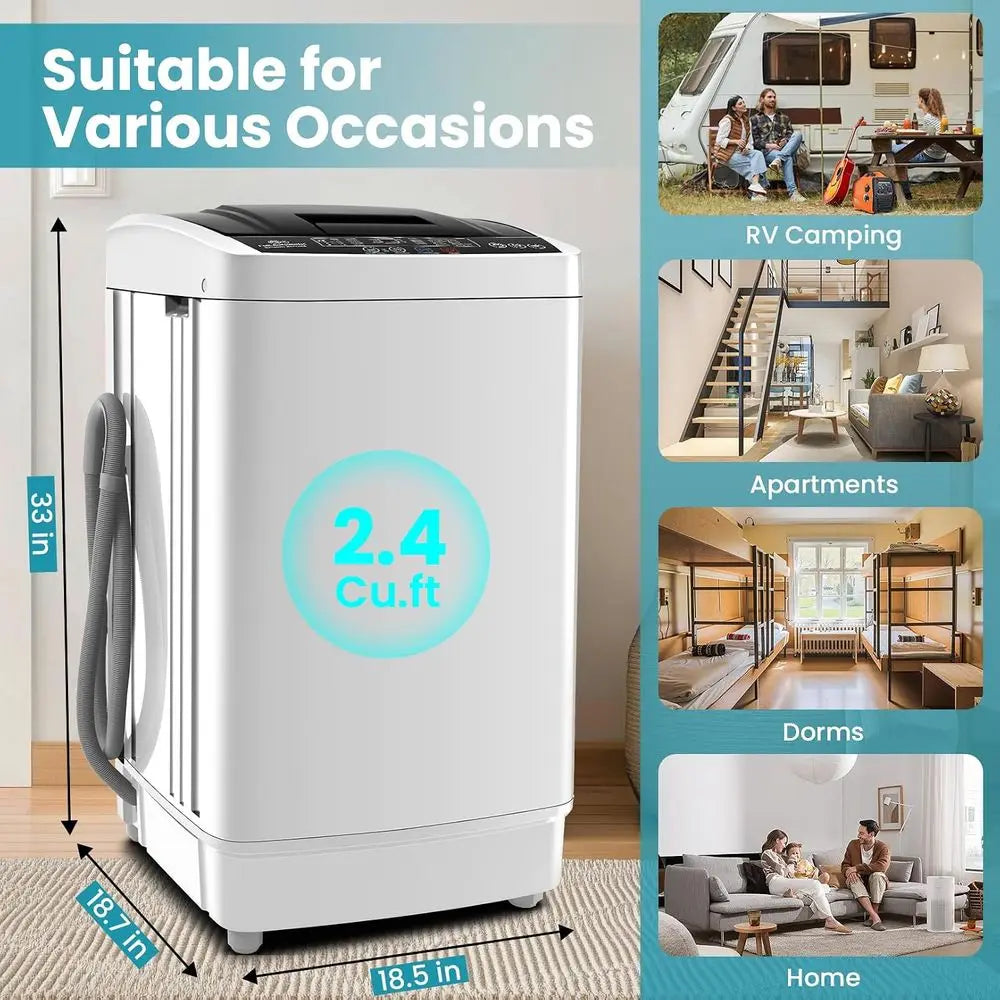 2.4 Cu.t Portable Washing hine, 17.8 lbs acity ull Automatic Washing hine with 10 Wash Progs, LED Display & Drain Pump, Portable