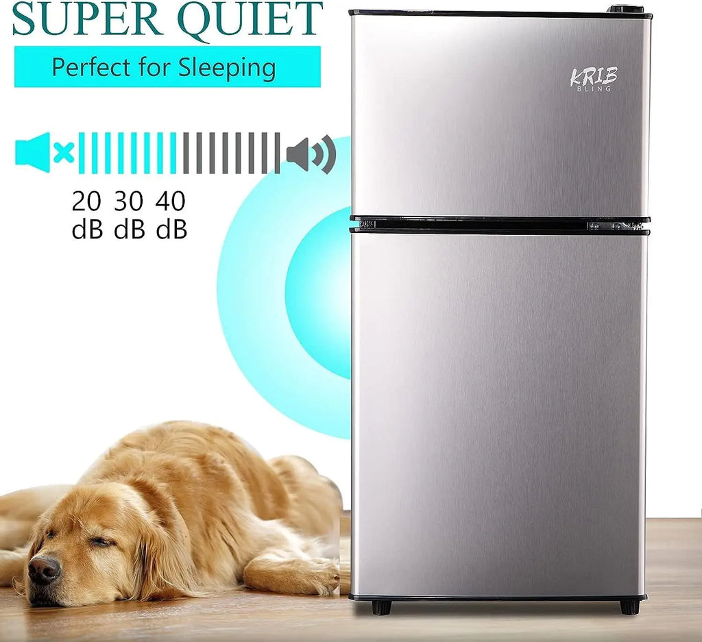 3.5Cu.Ft Compact Refrigerator Mini Fridge with Freezer, Small Compact Refrigerator with 2 Door, 7 Level Thermostat Removable Shelves for Kitchen, Dorm, Apartment, Bar, Office, Silver