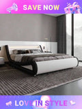 Full/Queen/King Size LED Platform Bed Frame With Adjustable Headboard, No Box Spring Need, Easy Assembly, Faux Leather In White And Black