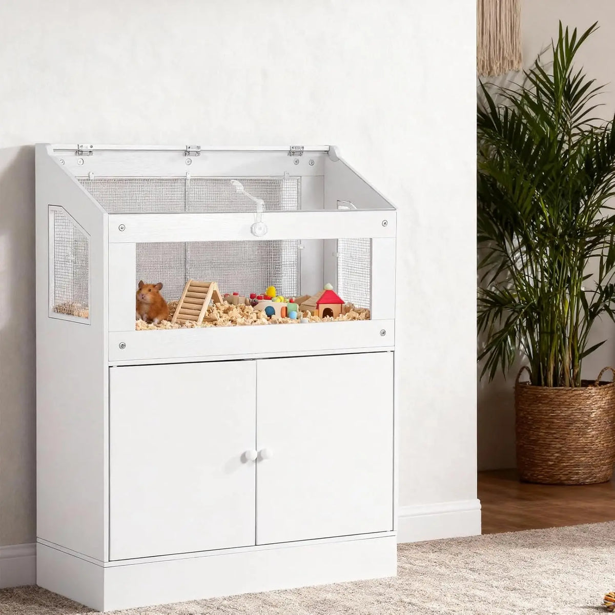 Large Acrylic Small Animal Cage With Storage Cabinet Pet Habitat For Hamster Guinea Pig Rat Hedgehog Easy Clean & Ventilated