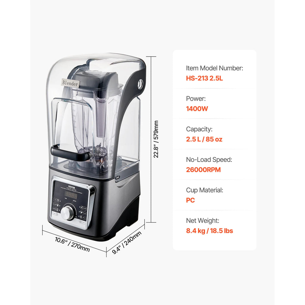 Succebuy 2.5L/3.5L Electric Blender for Smoothies 1400W Multi-Functional Food Processing Blender&Noise Cover for Kitchen