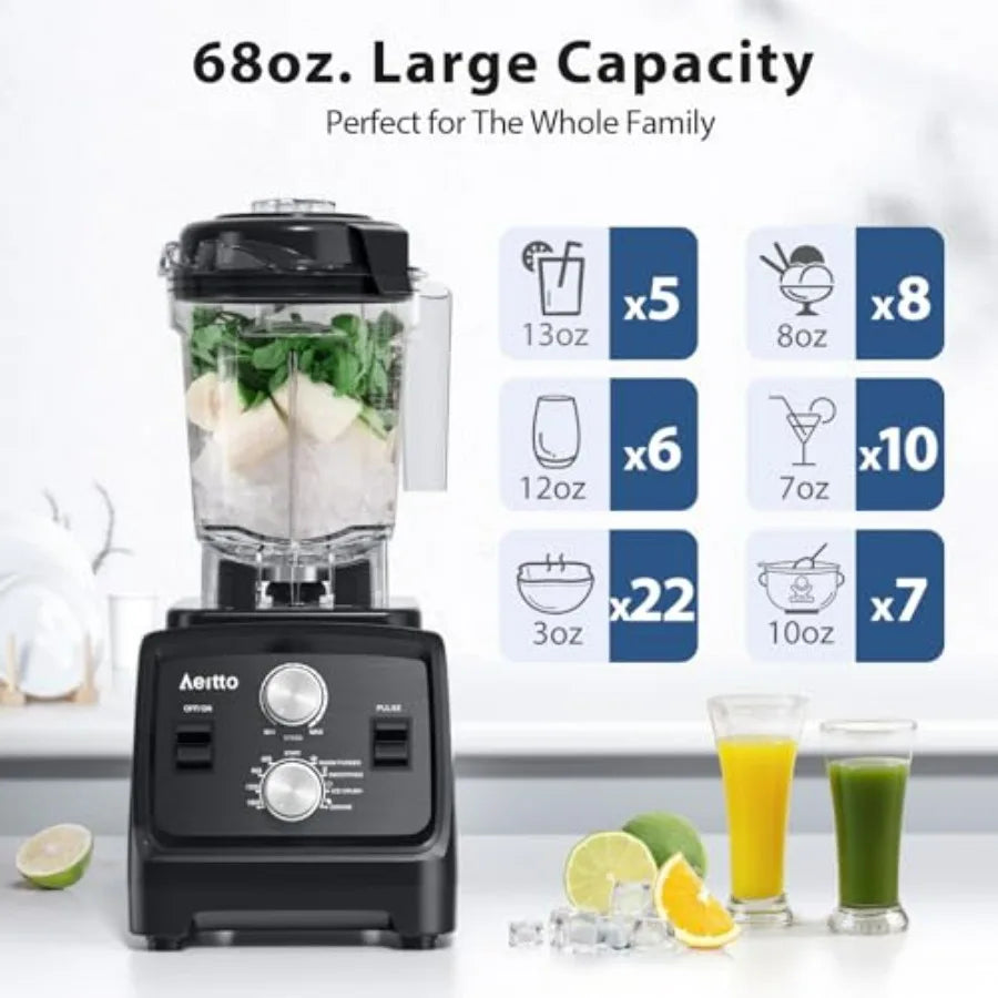 Kitchen blender with 1800W motor, 68oz capacity, 2-in-1 blender grinder, BPA-free plastic, black, professional-grade smoothie