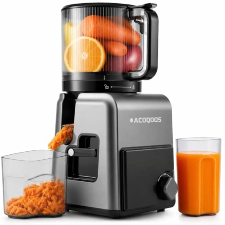 3-In-1 Cold Press Juicer For Home Use, Oxide Gray Stainless Steel And BPA-Free Plastic, Slow Masticating With 6.5 Inch Mega Chu