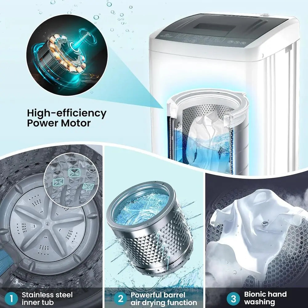 2.4 Cu.t Portable Washing hine, 17.8 lbs acity ull Automatic Washing hine with 10 Wash Progs, LED Display & Drain Pump, Portable