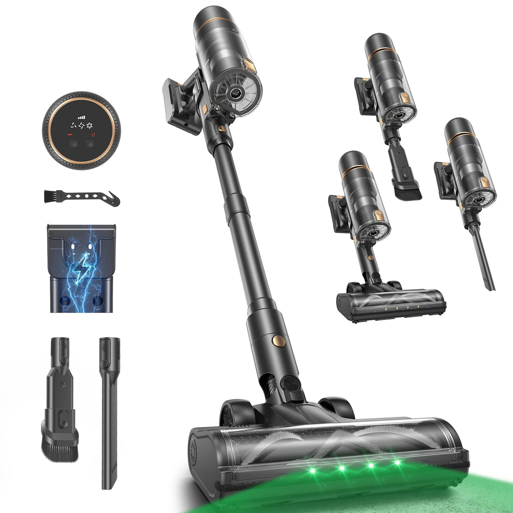Cordless Vacuum Cleaner 600W/58KPa, Self-Standing Stick Vacuum with 65-Min Runtime & Removable Battery, Self-Cleaning Filtration, Tangle-Free for Pet Hair, Carpets, Hard Floors & Everyday Cleaning