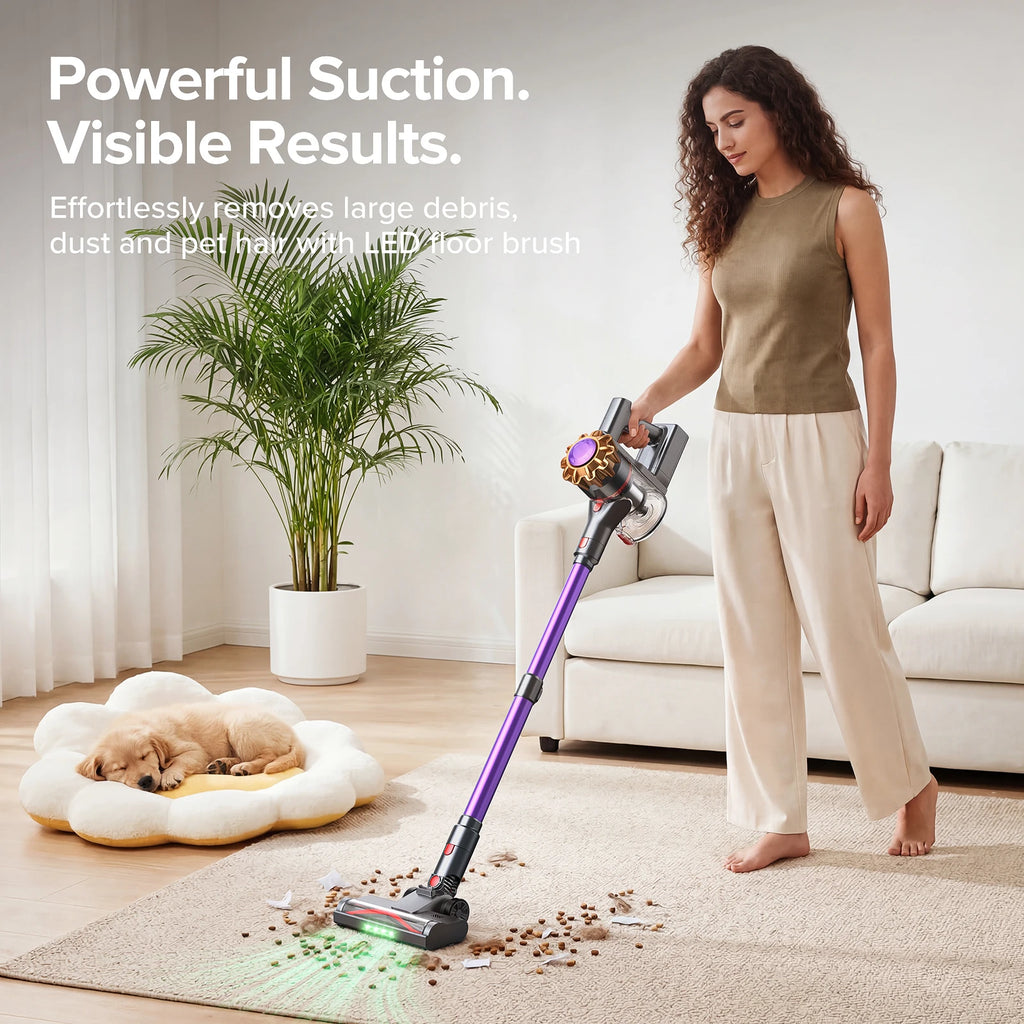 Lubluelu P7 Powerful Cordless Handheld Vacuum Cleaner, 35KPA, Seven-layer High-performance Filtration, with Anti-Slip Protection/Anti-Tangle Brush, Detachable Battery, Lightweight, Large Dust Cup, for Home, Pet Hair, Floor, C