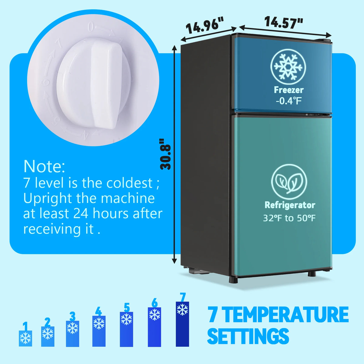 Mini Fridge with Top Freezer 2.4Cu.ft Two Door Small Grey Refrigerator for Personal Use Includes Egg Tray