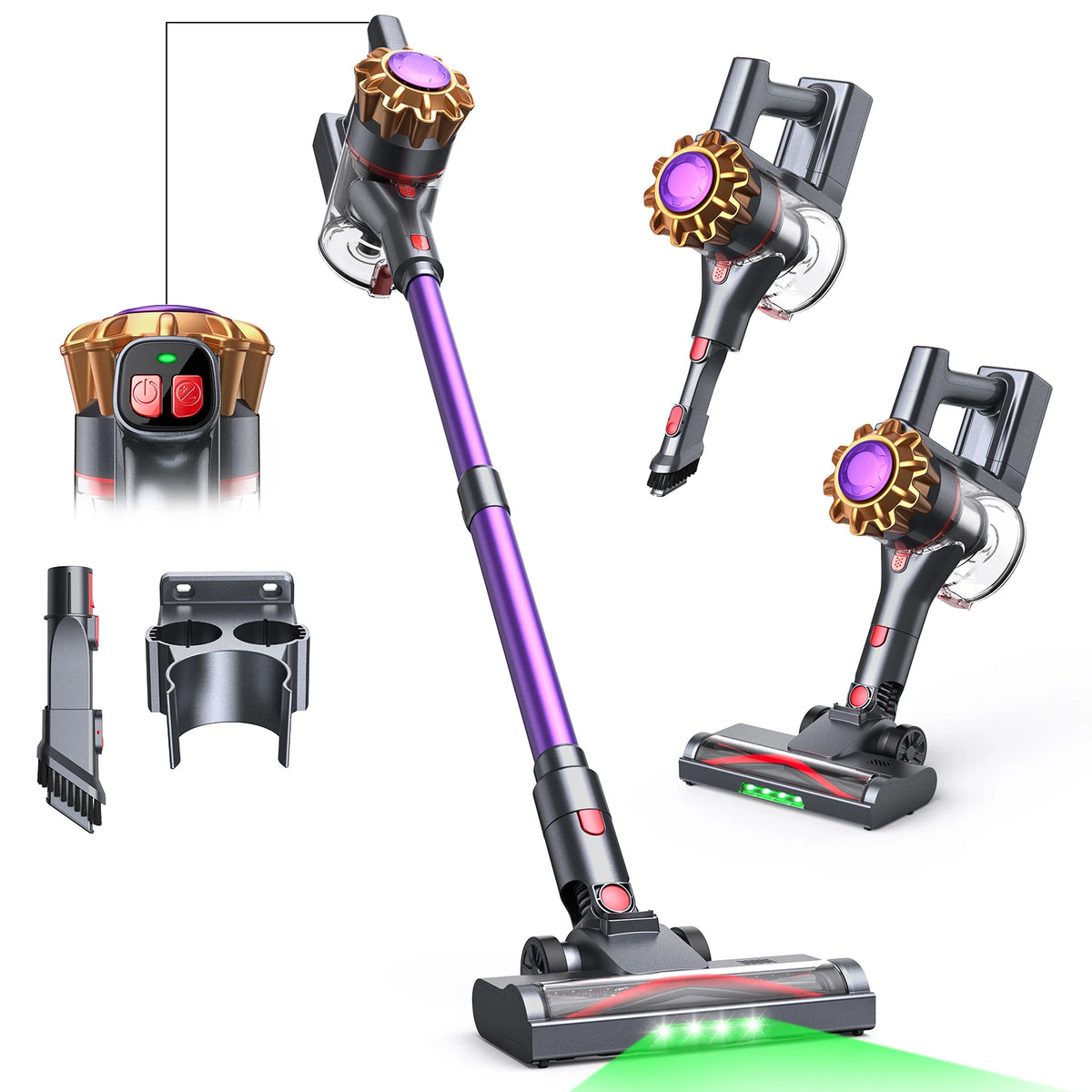 Lubluelu P7 Powerful Cordless Handheld Vacuum Cleaner, 35KPA, Seven-layer High-performance Filtration, with Anti-Slip Protection/Anti-Tangle Brush, Detachable Battery, Lightweight, Large Dust Cup, for Home, Pet Hair, Floor, C