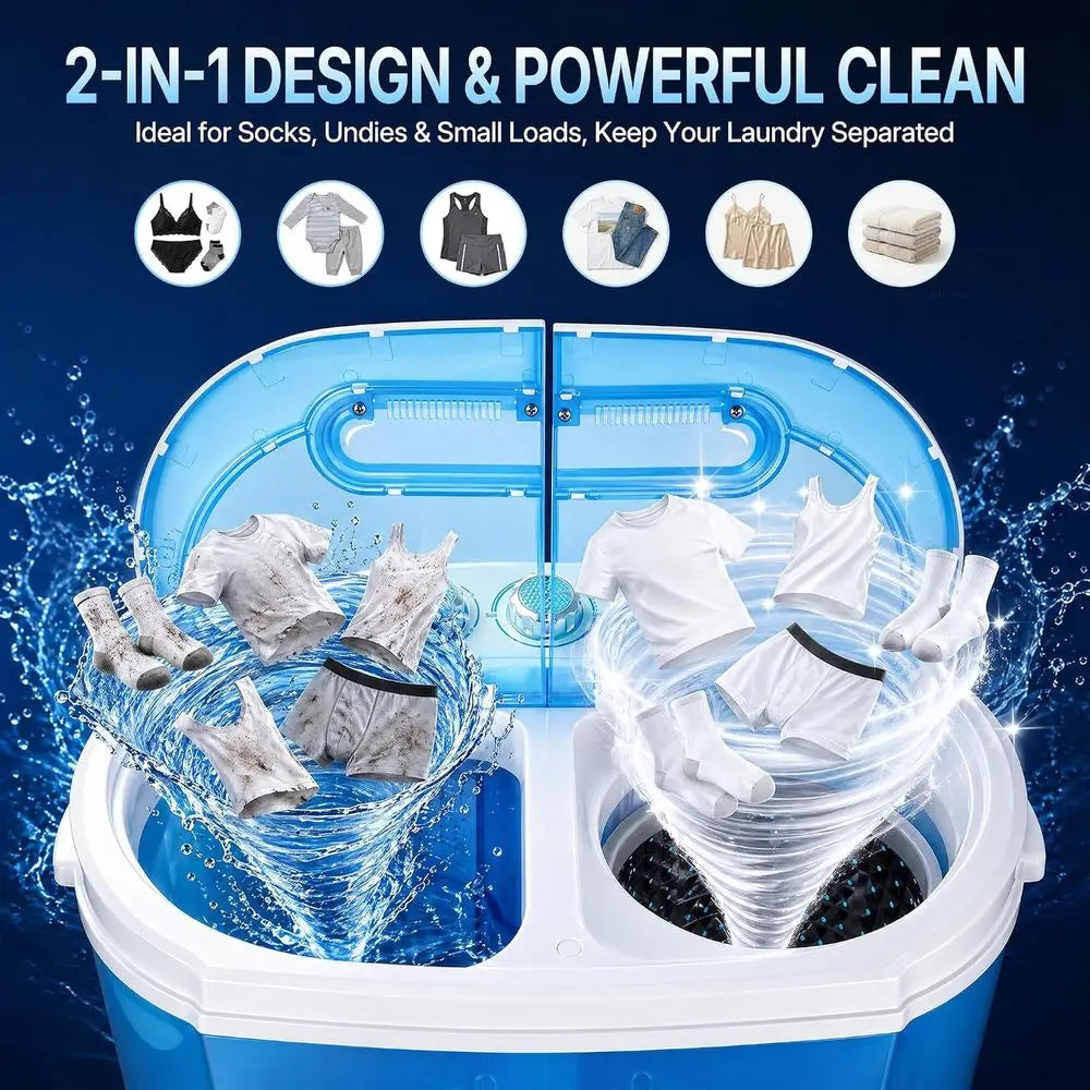 Small Portable Washing hine 9.9lb Mini Compact Washer Twin Tub Laundry hine Top Load Spinning and Washing Combo 6.57 T Inlet Gra