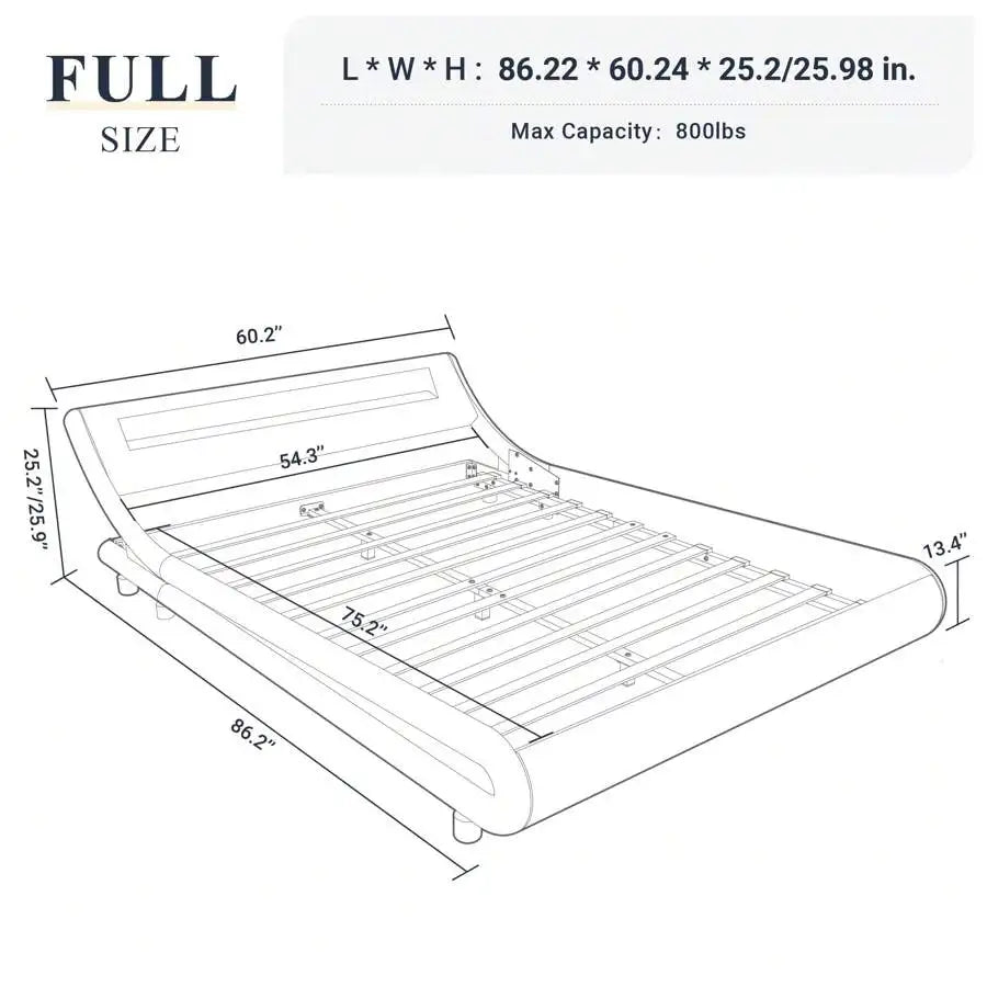 Full/Queen/King Size LED Platform Bed Frame With Adjustable Headboard, No Box Spring Need, Easy Assembly, Faux Leather In White And Black