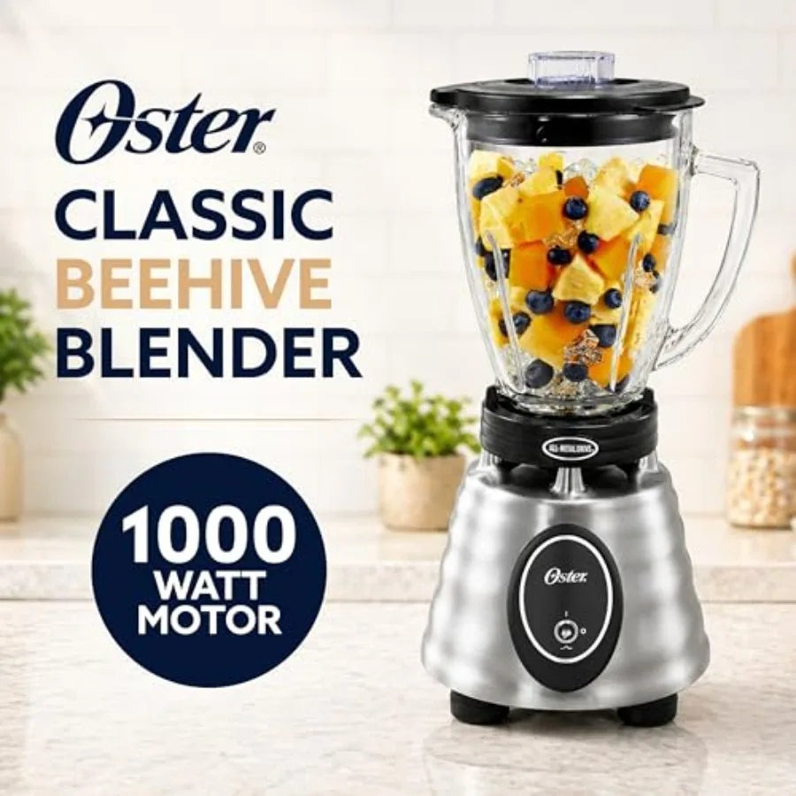 Classic Series Heritage blender for kitchen use, stainless steel body, silver color, 6-cup glass jar and 1000 peak watts power