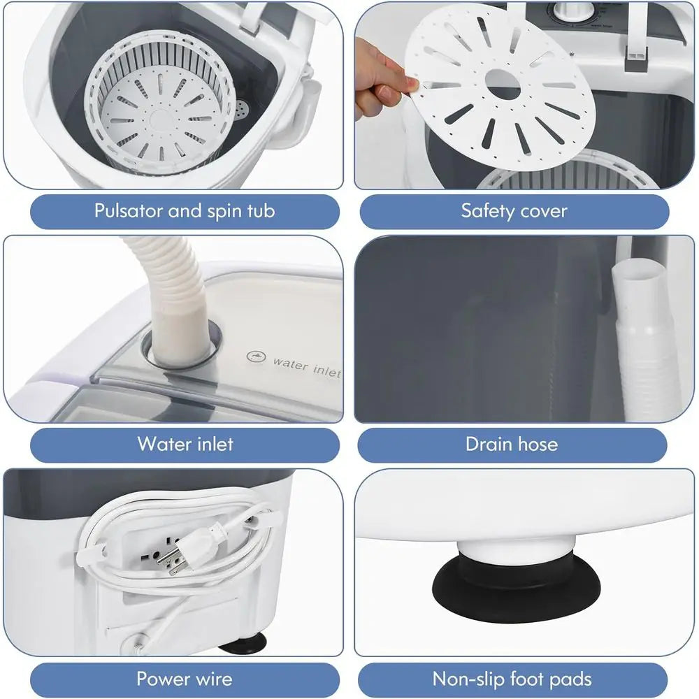 Portable Mini Washing hine, Clothes Washer and Spinner Combo, 5.5 LBS acity, Small Compact Laundry Washer or Aparent Dorm RV (Gr