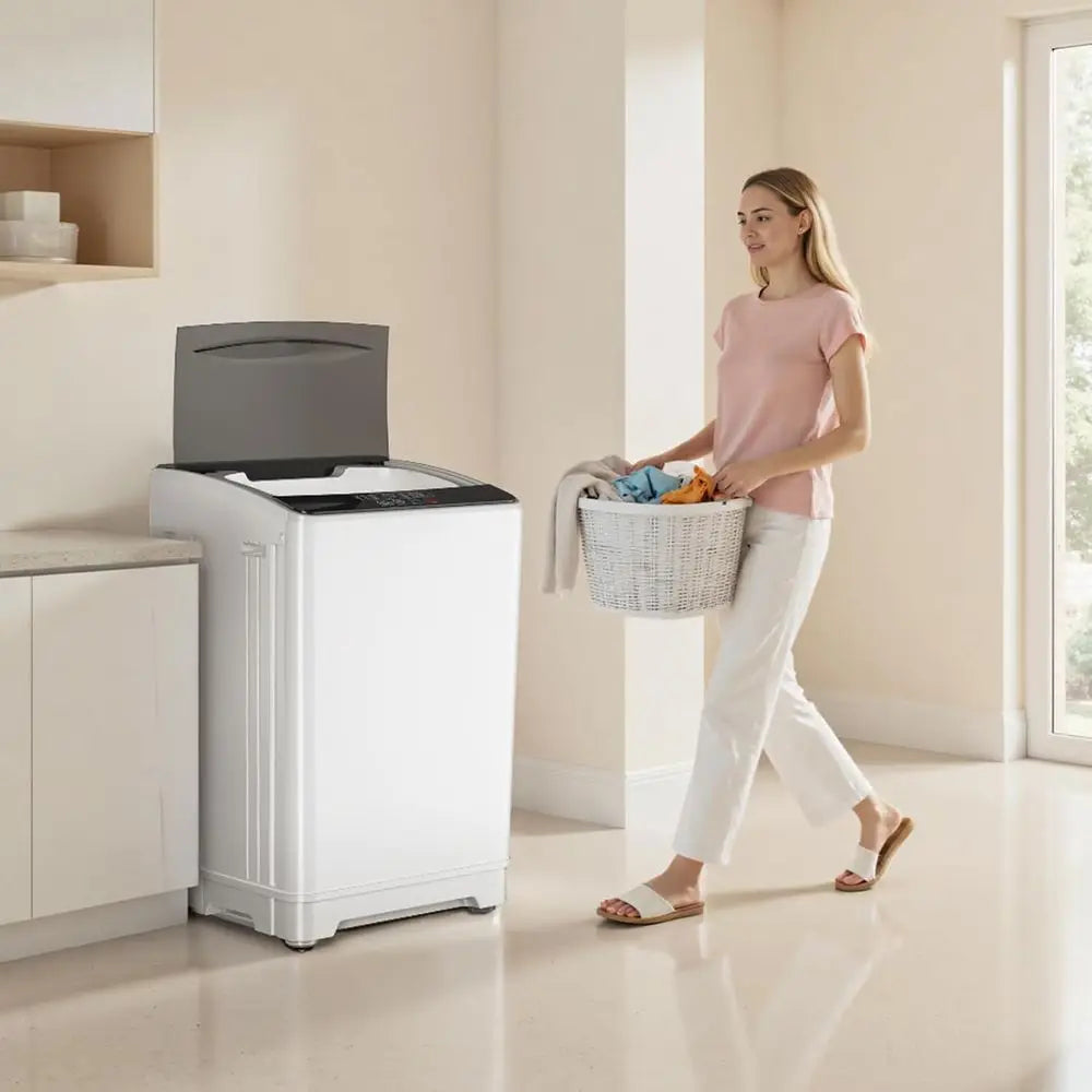 18lbs Portable Washing hine, Laundry Washer, 2.4 Cu.t, White | ully Automatic, Energy Saving, StainlSteel Tub, Drain Pump, 10 Wa