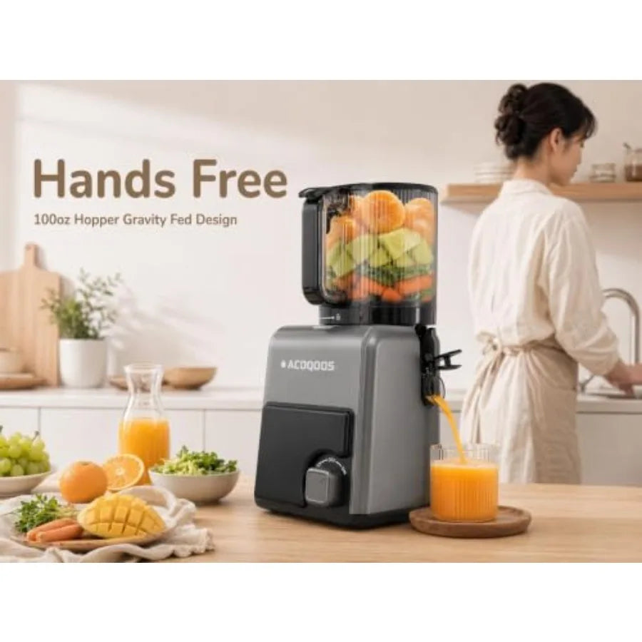 3-In-1 Cold Press Juicer For Home Use, Oxide Gray Stainless Steel And BPA-Free Plastic, Slow Masticating With 6.5 Inch Mega Chu