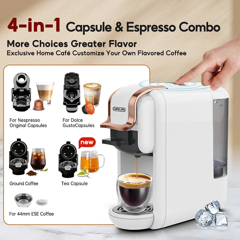 CAFELFFE MK-603 Capsule Coffee Machine with 4 Adapters, 19Bar Hot Cold Brew Espresso Maker For NES/DG/ESE and Coffee Grounds