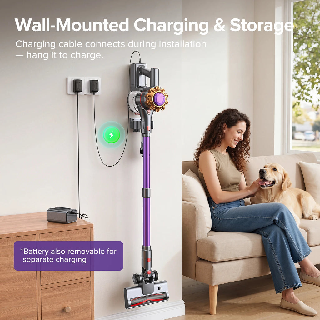 Lubluelu P7 Powerful Cordless Handheld Vacuum Cleaner, 35KPA, Seven-layer High-performance Filtration, with Anti-Slip Protection/Anti-Tangle Brush, Detachable Battery, Lightweight, Large Dust Cup, for Home, Pet Hair, Floor, C