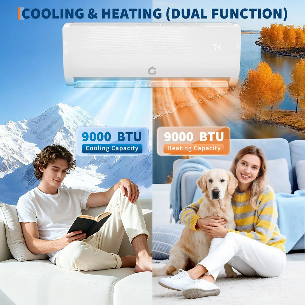 9000 BTU 19 SEER2 Energy Efficient Mini Split Ductless Air Conditioner And Heat Pump Inverter Wall Mounted Cools And Heats 450 Sq Ft Low Noise 115V With Complete Installation Kit