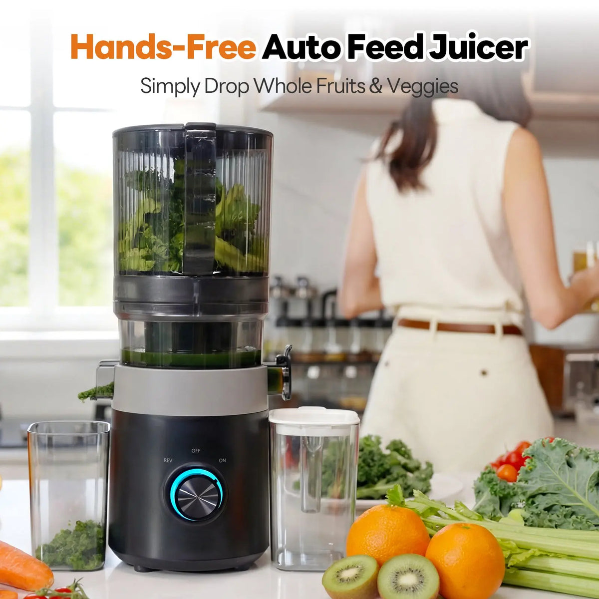 MAX6 Slow Juicer Cold Press Juicer Machine 6" large Feed Chute 3-in-1Multi-Functional Juicer 1000ml Overheat Protection LED Light with Cleaning Brush High Juice Yield