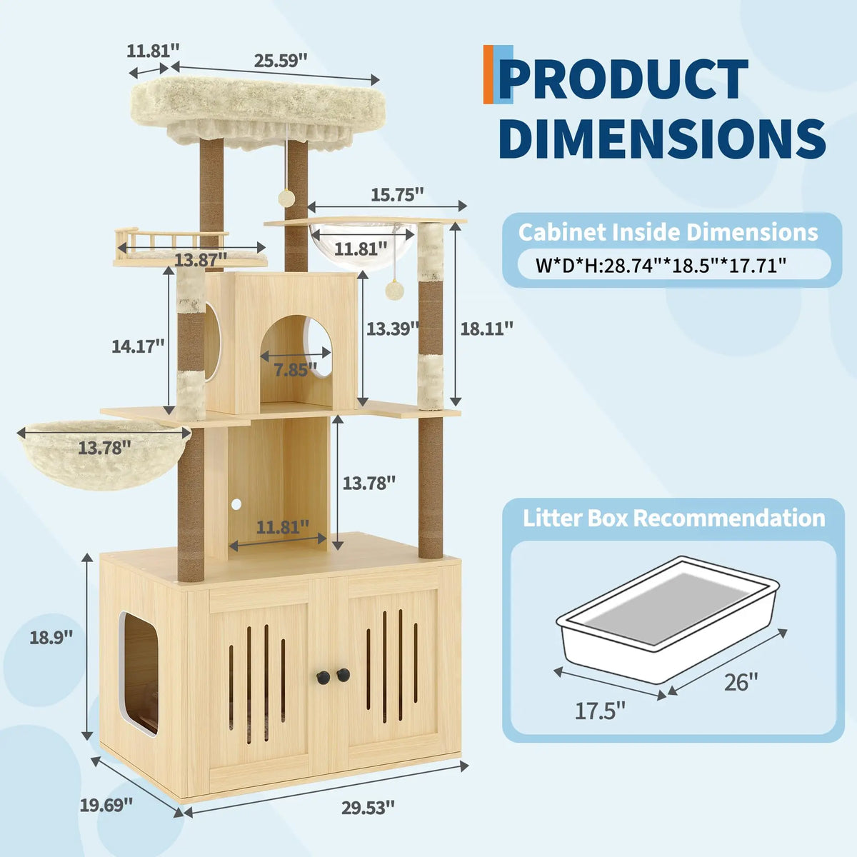 Cat Tree With Litter Box Enclosure Multi Level Cat Tower Hidden Litter Box Furniture Large Plush Top Perch Sisal Scratching Posts Cat Condo And Hammock For Indoor Cats Living Room