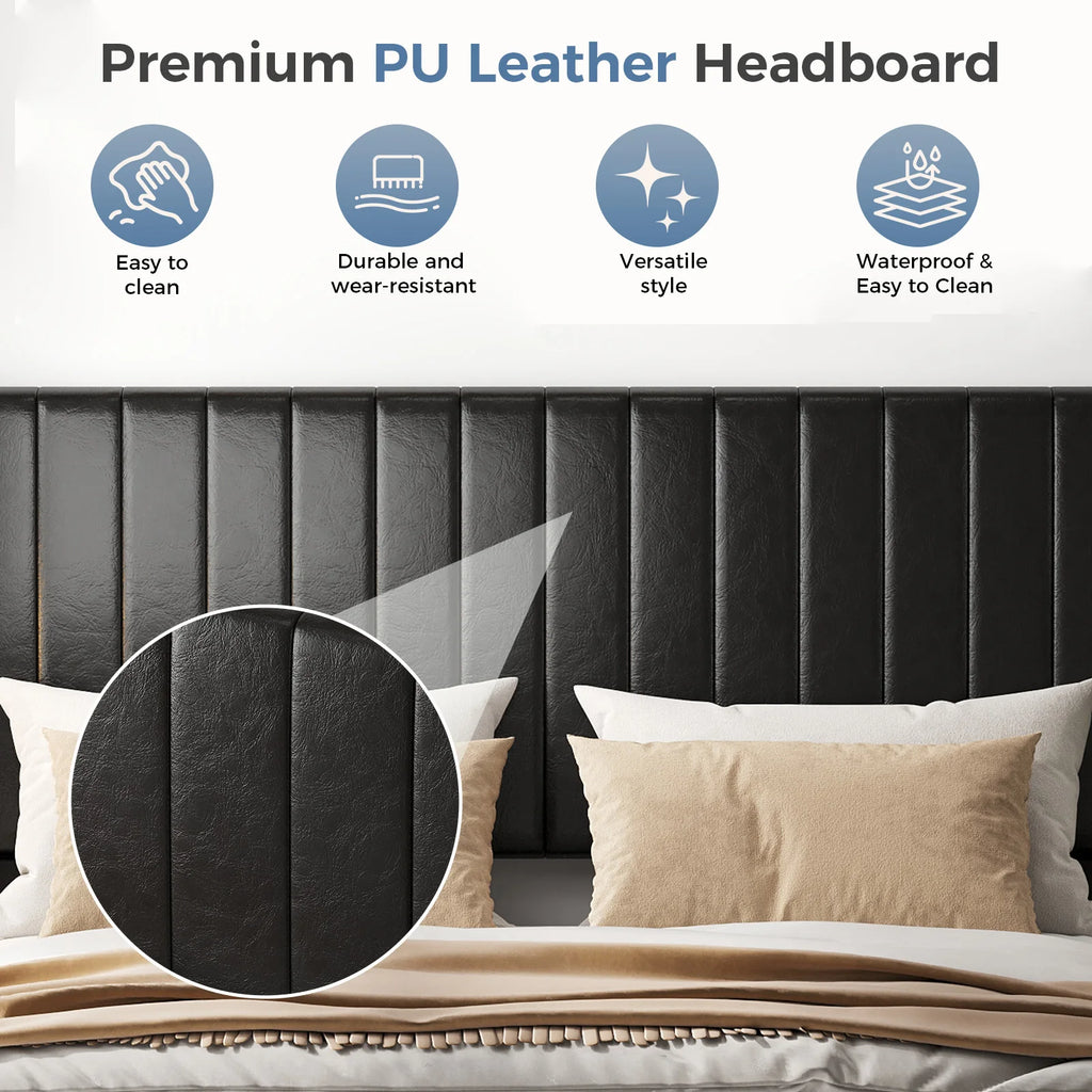 JHK Basic Upholstered Platform Bed Frame with Modern Wingback Headboard Wooden Slats 800lbs Capacity No Box Spring Needed Easy Assembly For Bedroom