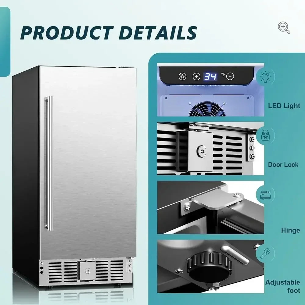 Beverage Rerigerator 15 Inch, Under Counter 127 Can Beverage ridge with StainlSteel Door, Beverage Cooler Built-in and Undercoun