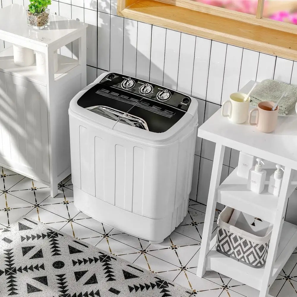 Portable Washing hine, 13Lbs Mini Twin Tub, 8Lbs Washer & 5Lbs Spinner, Compact Laundry Washer Combo, Built-in Pump Drain, Apare