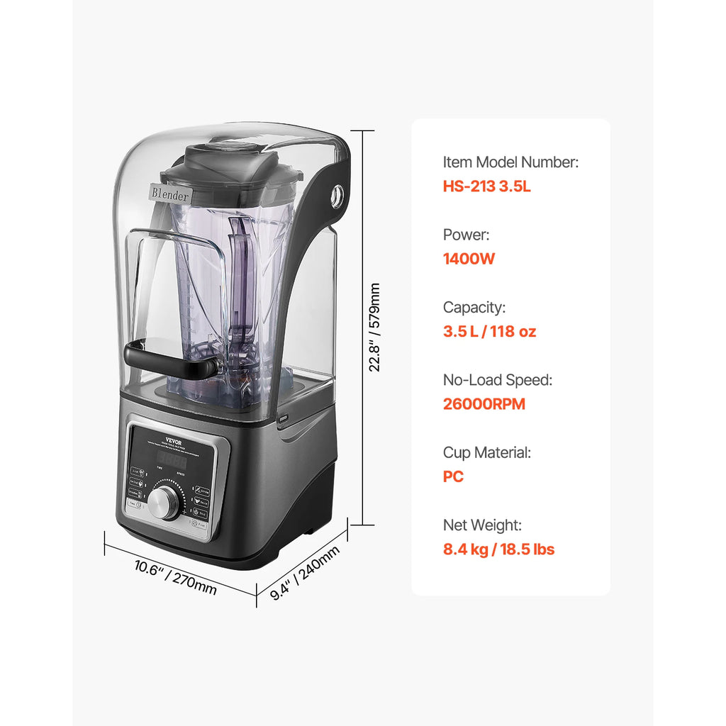 Succebuy 2.5L/3.5L Electric Blender for Smoothies 1400W Multi-Functional Food Processing Blender&Noise Cover for Kitchen