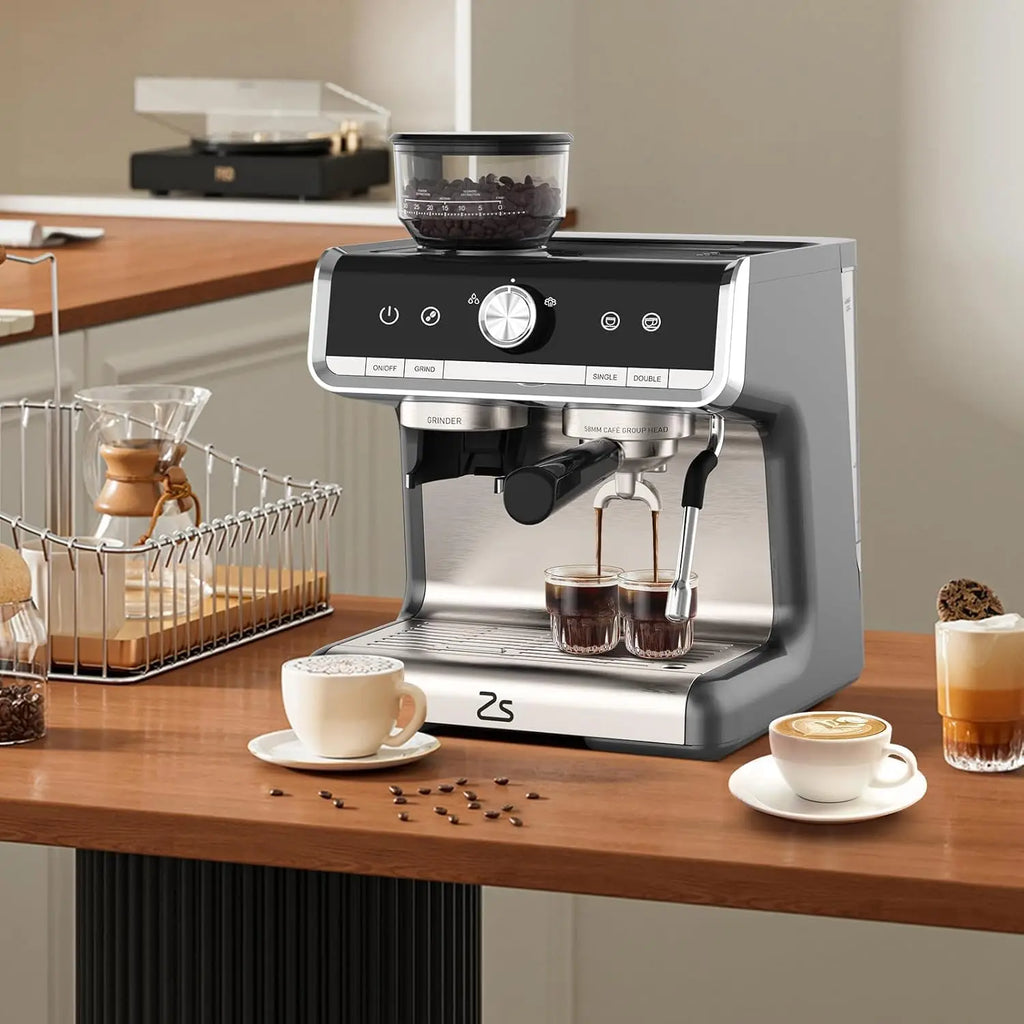 20 Bar Espresso Coffee Machine 1450W Semi Automatic Espresso Maker with Grinder for Latte Cappuccino Gift Coffee Lover