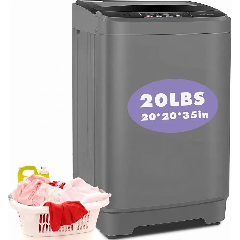 Portable Washing hine, 20Lbs acity, k Gray, Glass Cover | Top Load Washing hine, Large acity, 10 Progs and 8 Water Level, Poweru