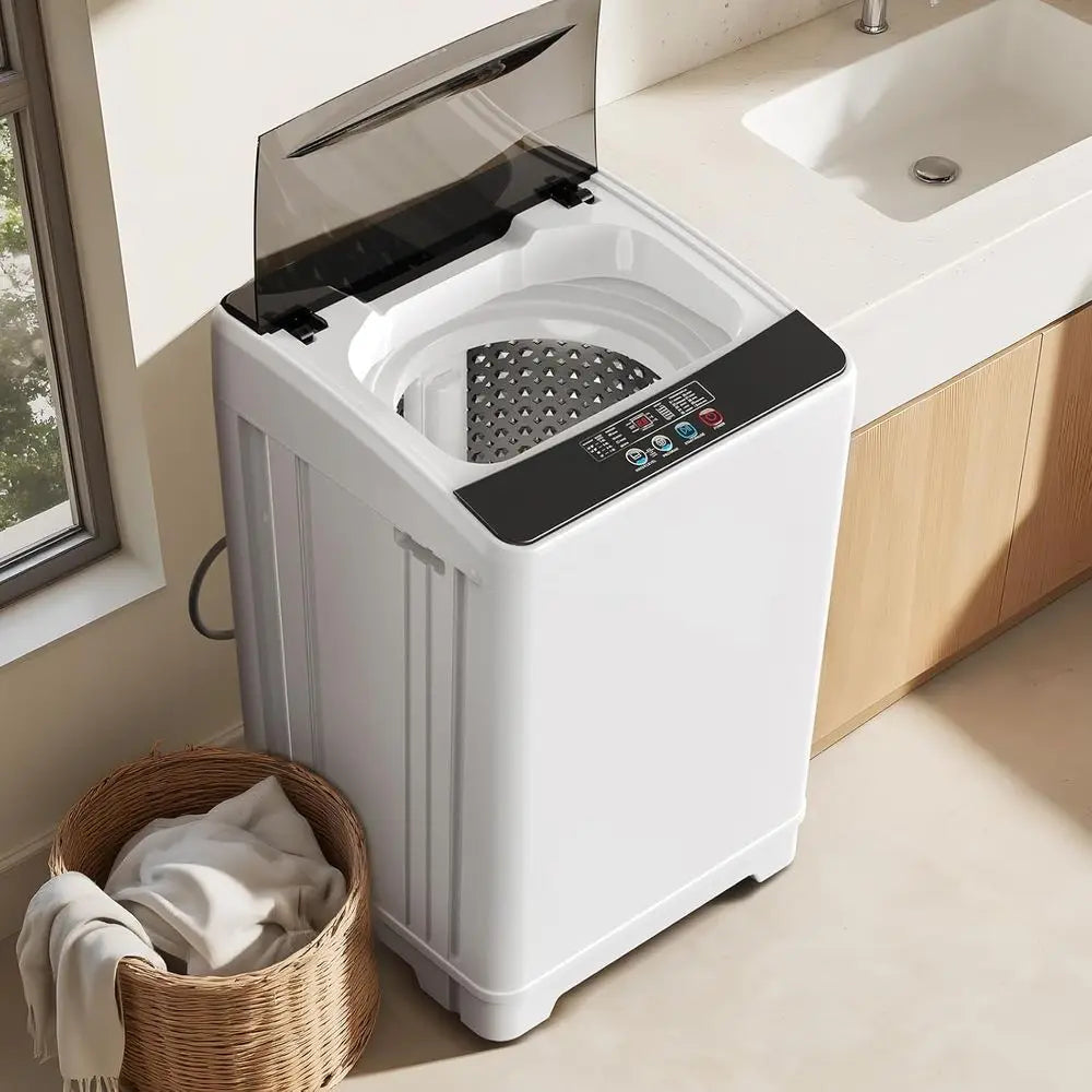 18lbs Portable Washing hine, Laundry Washer, 2.4 Cu.t, White | ully Automatic, Energy Saving, StainlSteel Tub, Drain Pump, 10 Wa