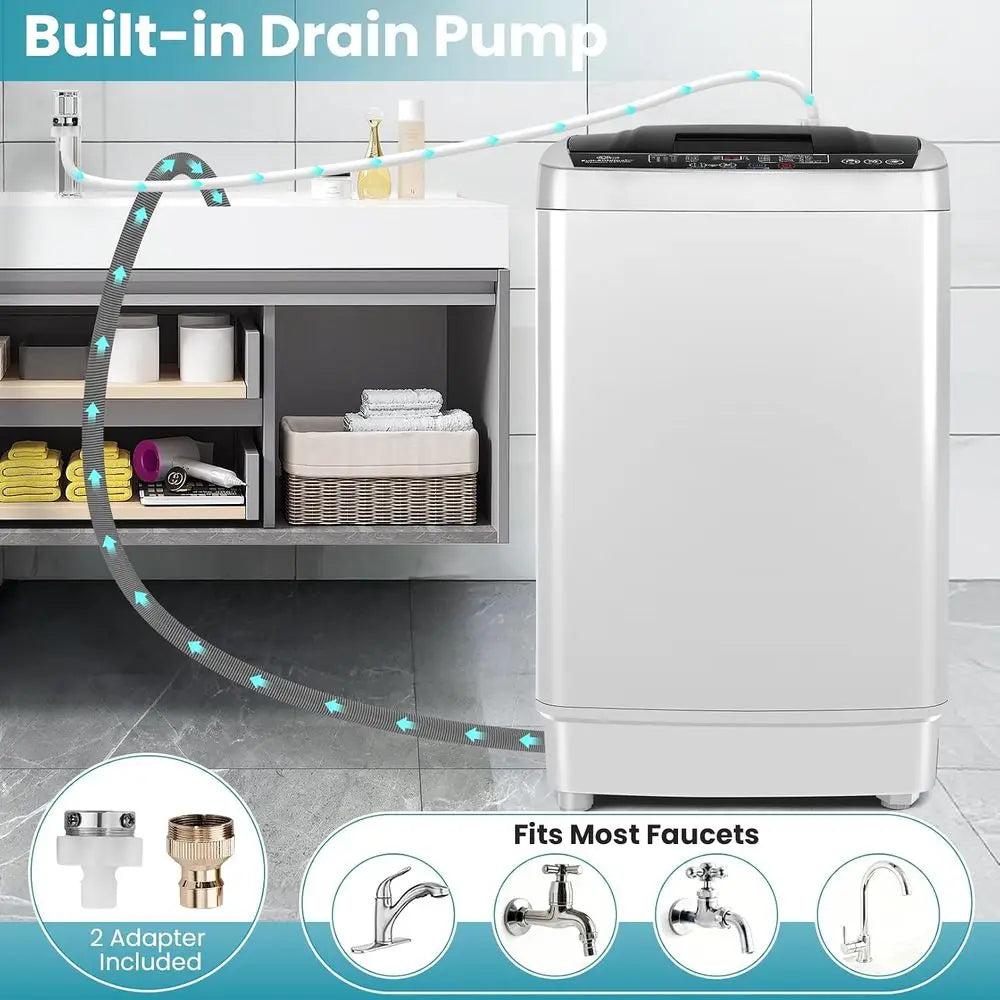 2.4 Cu.t Portable Washing hine, 17.8 lbs acity ull Automatic Washing hine with 10 Wash Progs, LED Display & Drain Pump, Portable