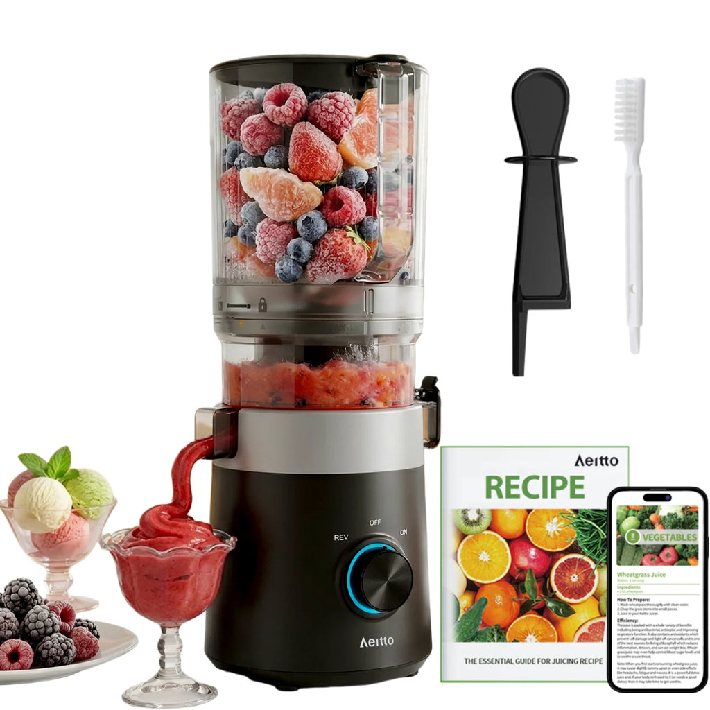 MAX6 Slow Juicer Cold Press Juicer Machine 6" large Feed Chute 3-in-1Multi-Functional Juicer 1000ml Overheat Protection LED Light with Cleaning Brush High Juice Yield