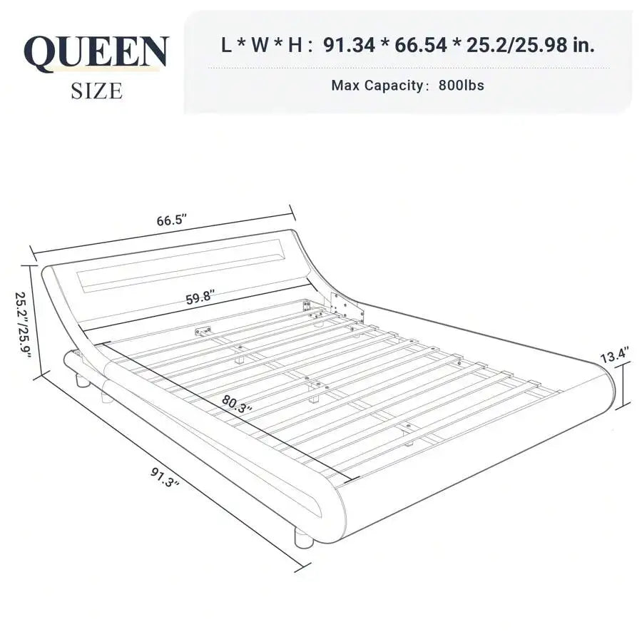 Full/Queen/King Size LED Platform Bed Frame With Adjustable Headboard, No Box Spring Need, Easy Assembly, Faux Leather In White And Black