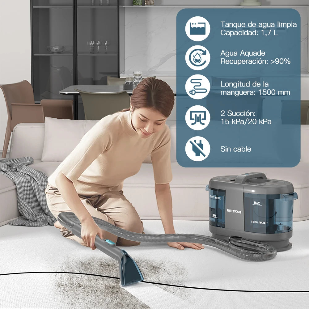 PrettyCare PC808 Cordless Carpet&Spot Vacuum Cleaner 1.4m Hose 30minutes Fabric Vacuum Cleaner with Wet Sprayer For Sofa Car