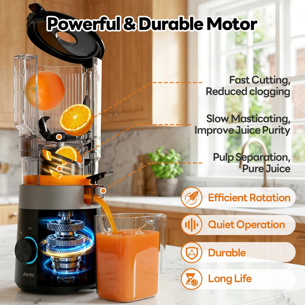 MAX6 Slow Juicer Cold Press Juicer Machine 6" large Feed Chute 3-in-1Multi-Functional Juicer 1000ml Overheat Protection LED Light with Cleaning Brush High Juice Yield