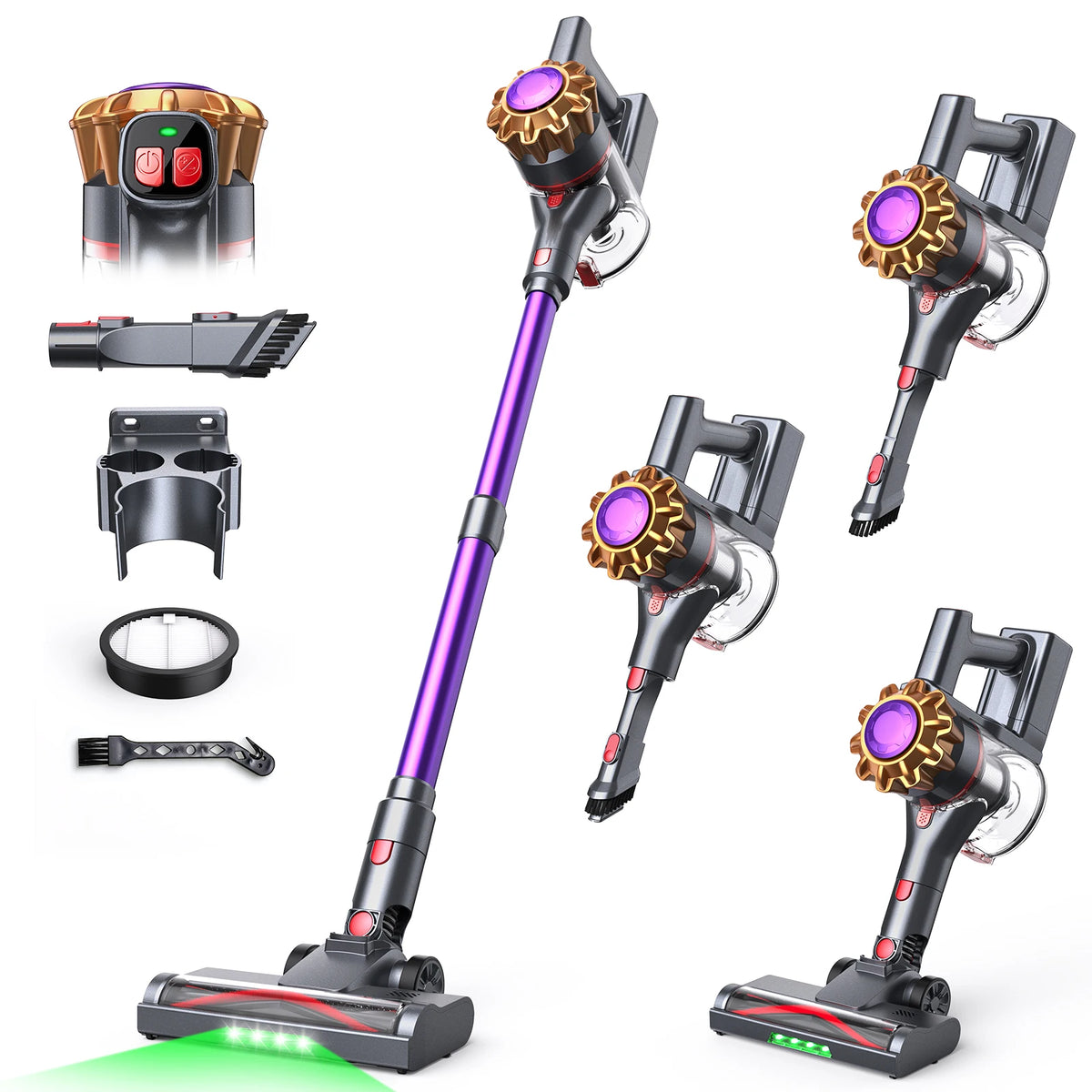 Lubluelu P7 Powerful Cordless Handheld Vacuum Cleaner, 35KPA, Seven-layer High-performance Filtration, with Anti-Slip Protection/Anti-Tangle Brush, Detachable Battery, Lightweight, Large Dust Cup, for Home, Pet Hair, Floor, C