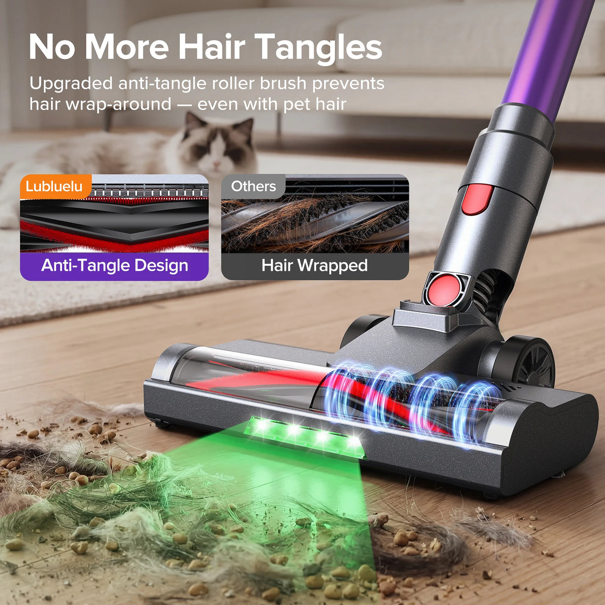 Lubluelu P7 Powerful Cordless Handheld Vacuum Cleaner, 35KPA, Seven-layer High-performance Filtration, with Anti-Slip Protection/Anti-Tangle Brush, Detachable Battery, Lightweight, Large Dust Cup, for Home, Pet Hair, Floor, C