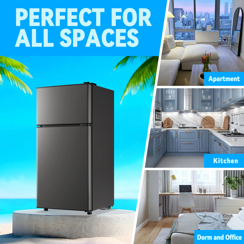 Mini Fridge with Top Freezer 2.4Cu.ft Two Door Small Grey Refrigerator for Personal Use Includes Egg Tray