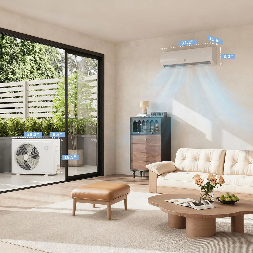 9000 BTU 19 SEER2 Energy Efficient Mini Split Ductless Air Conditioner And Heat Pump Inverter Wall Mounted Cools And Heats 450 Sq Ft Low Noise 115V With Complete Installation Kit