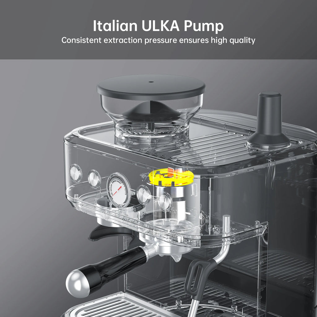 Espresso Machine with Grinder, Stainless Steel 15 Bar Coffee Machine with Milk Frother Coffee Maker for Home Latte Cappuccino