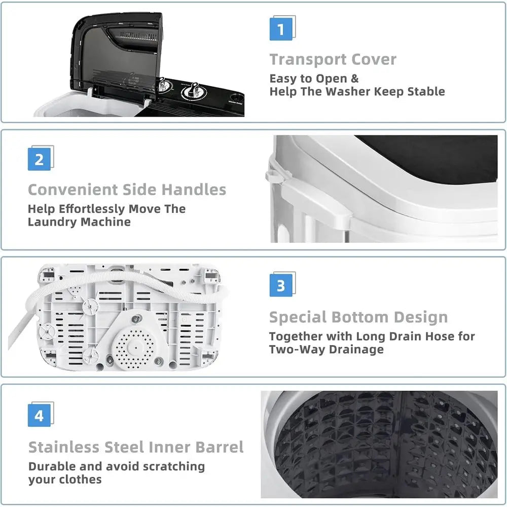 Portable Washing hine, 13Lbs Mini Twin Tub, 8Lbs Washer & 5Lbs Spinner, Compact Laundry Washer Combo, Built-in Pump Drain, Apare