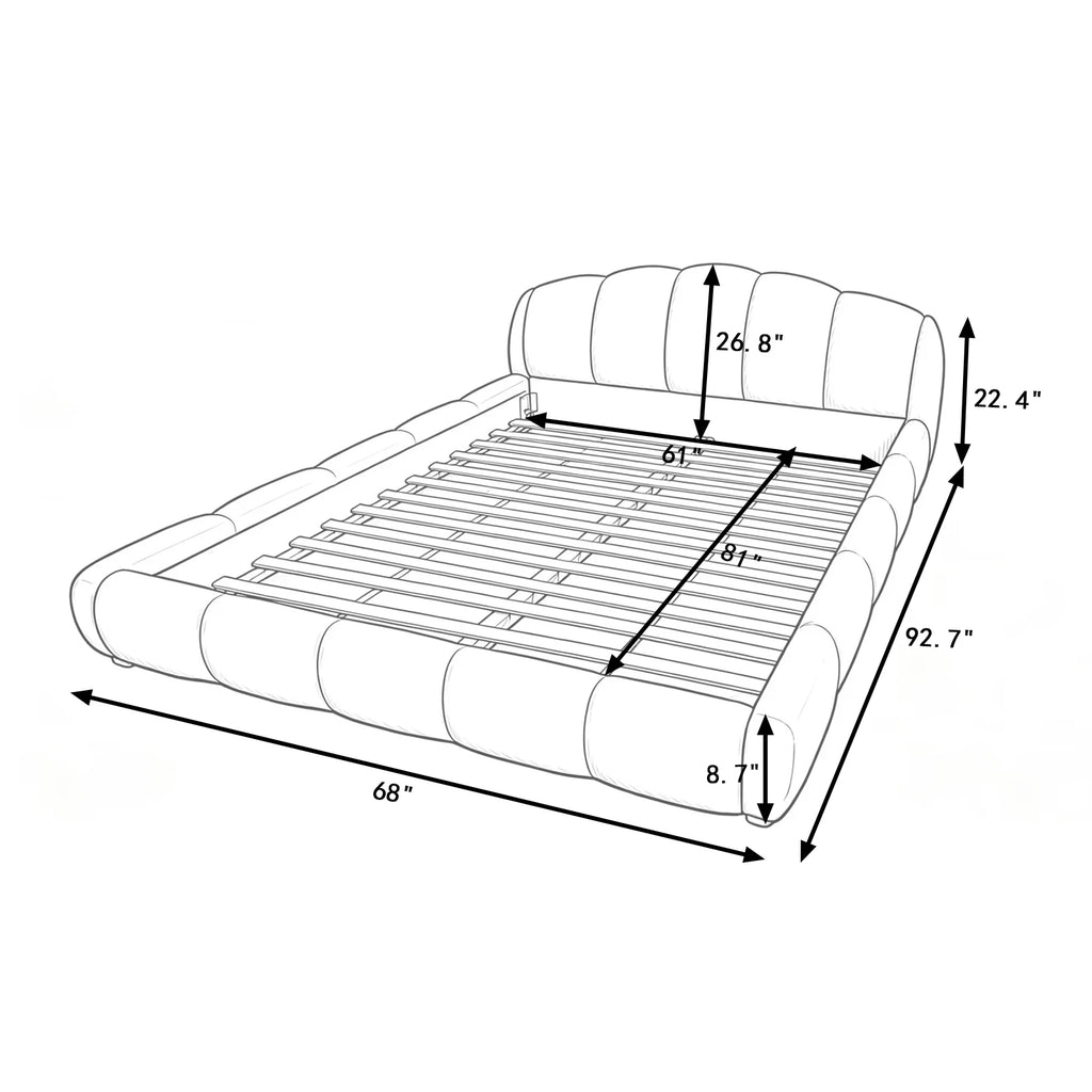 Queen Size Chenille Upholstered Platform Bed Frame with Thick Curved Headboard, Elegant Low Profile Floor Bed, No Box Spring Needed, Pink