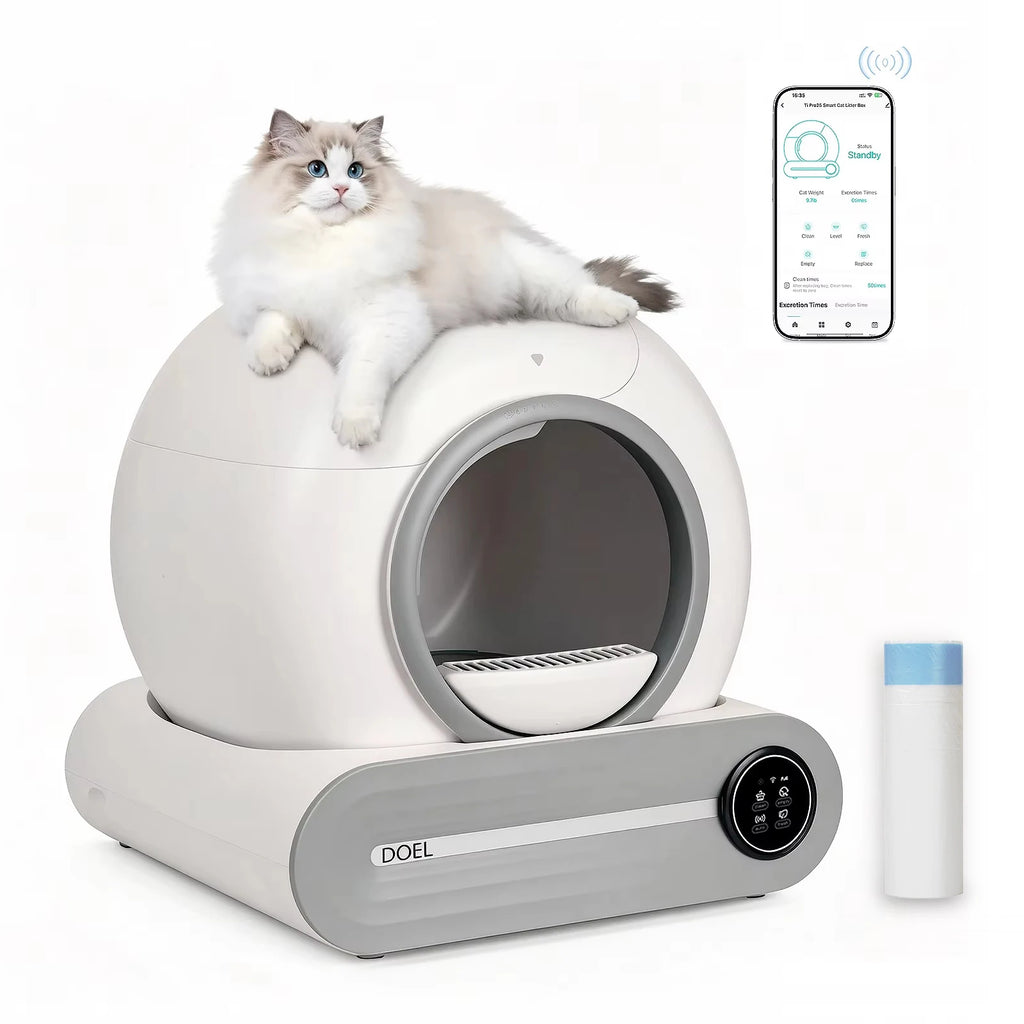 DOEL 2026 Upgrade Automatic Smart Litter Box, Self-Cleaning Cat Litter Box 65L Large Capacity, APP Control, 2.4G WiFi Only, Ion Odor Neutralization, Compatible with Clumping Litters, Ideal for Multi-Cat Homes