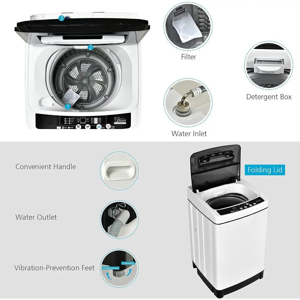 Portable Washing hine, 2 in 1 ull Automatic Laundry Washer 1.5Cu.t 11lbs acity Washing and Spinning Combo 8 Progs 10 Water Level