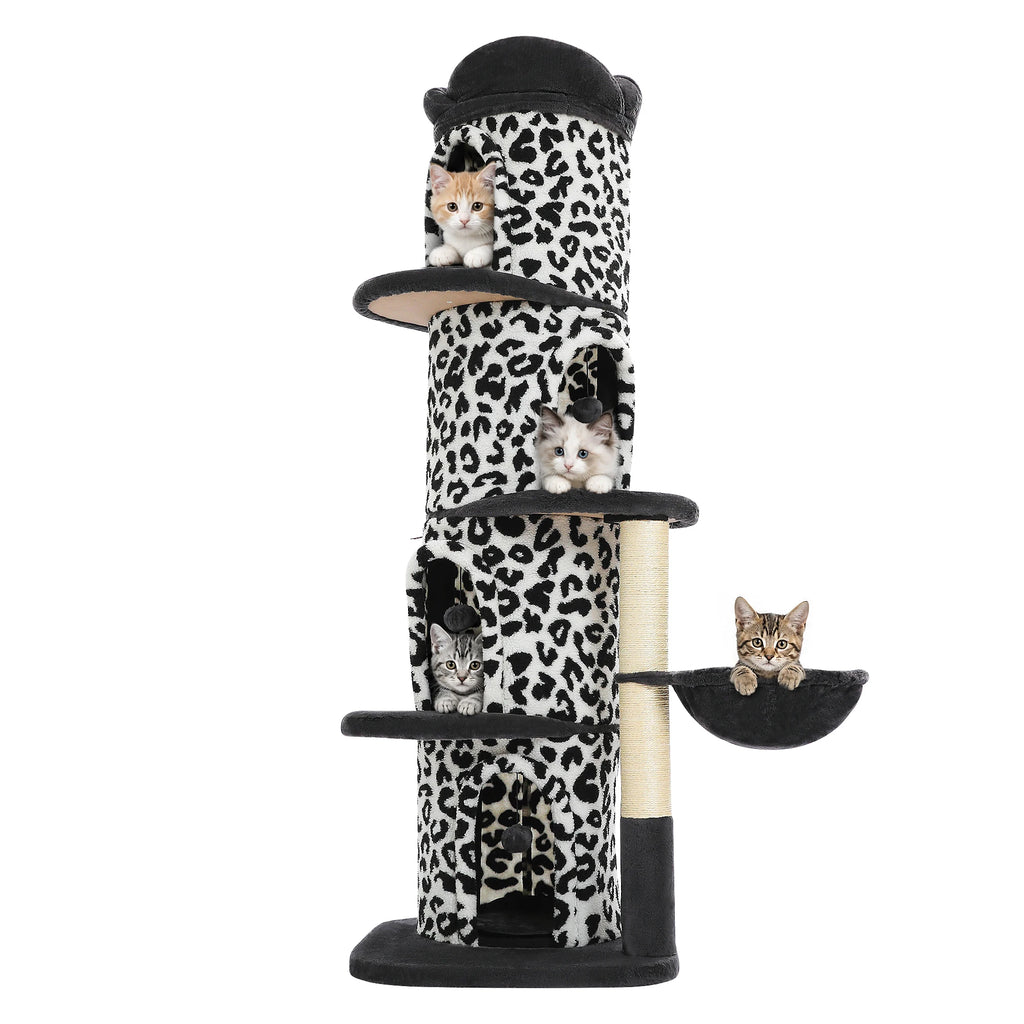 Large Cat Tree with 4 Spacious Condos Thick Scratching Post Flower Top Bed Tall Cat Tower for Indoor Luxury Cat House Bed Toys