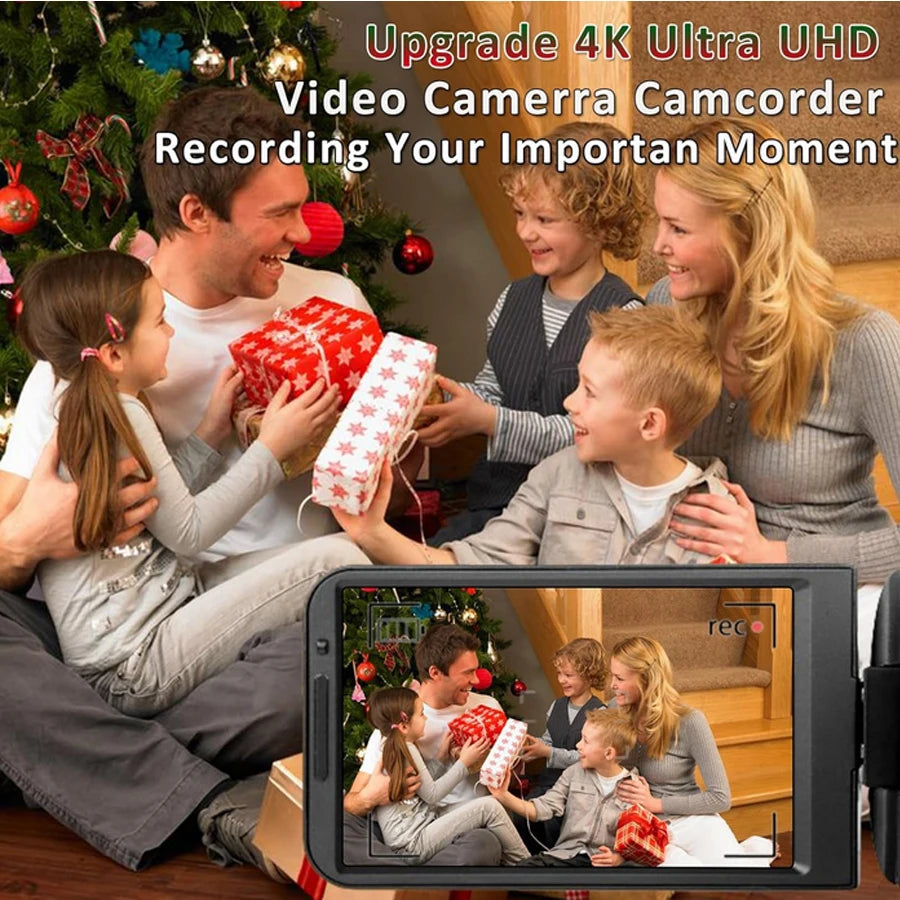UHD 4k Video Camera Camcorder with 18X Digital Zoom,64MP Digital Camera Recorder,4.0-inch Rotating Touchscreen,64GB SD Card,Micr
