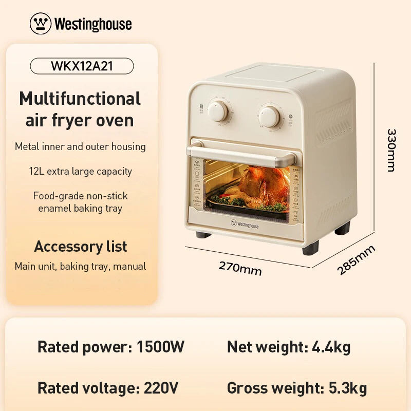 Westinghouse WKX12A21 12L Air Fryer Oven 1500W Multi-function 8 Cooking Modes Hot Air Circulation Visual Window